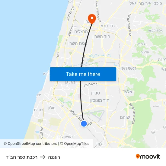 רכבת כפר חב"ד to רעננה map