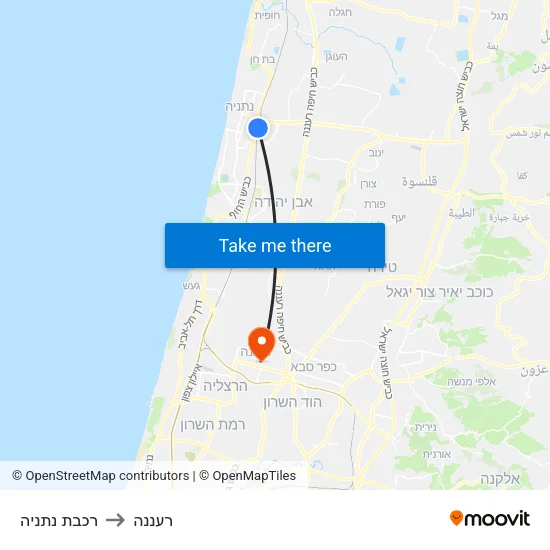 רכבת נתניה to רעננה map
