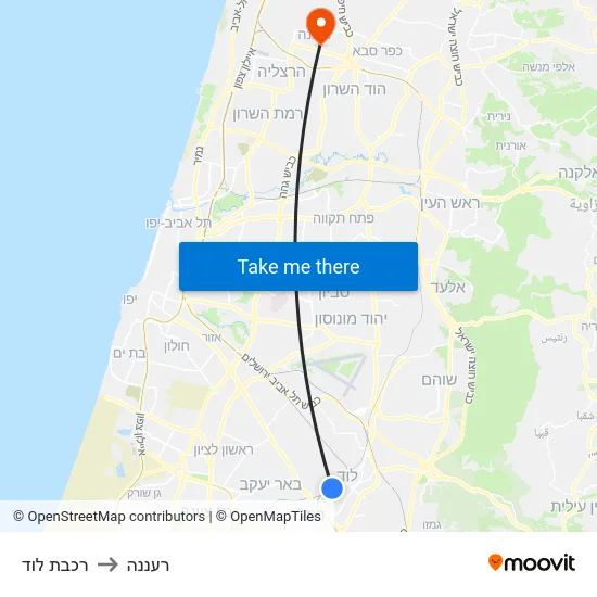רכבת לוד to רעננה map