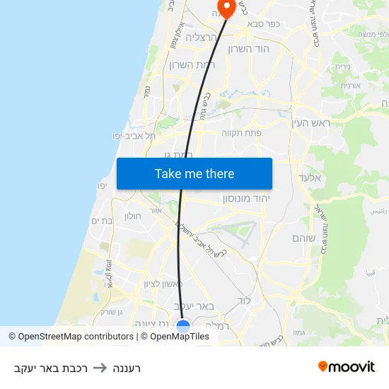 רכבת באר יעקב to רעננה map