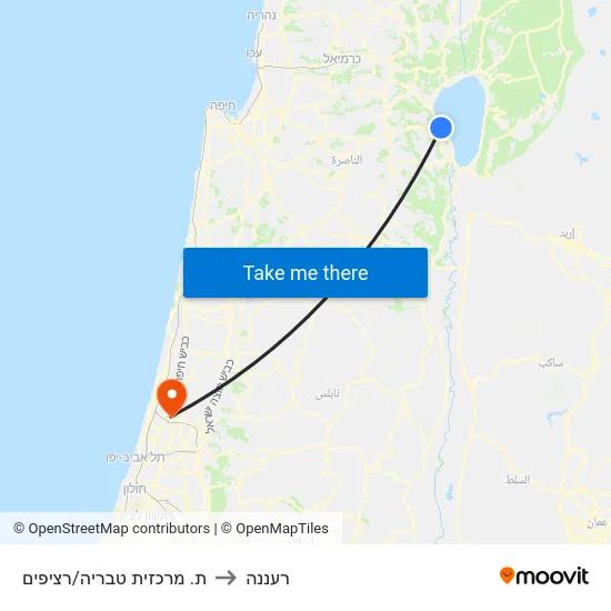 ת. מרכזית טבריה/רציפים to רעננה map