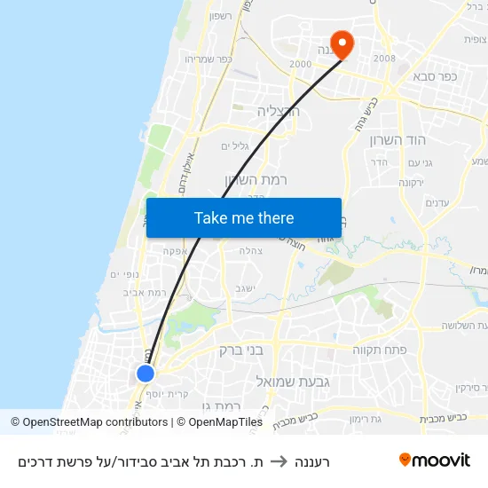 ת. רכבת תל אביב סבידור/על פרשת דרכים to רעננה map