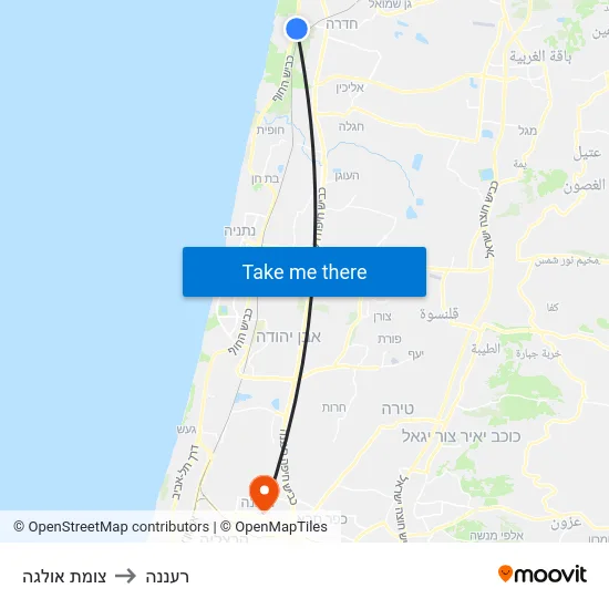 צומת אולגה to רעננה map