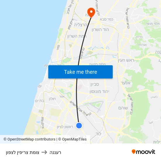 צומת צריפין לצפון to רעננה map