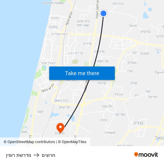 מדרשת רופין to חרוצים map