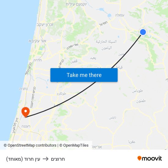 עין חרוד (מאוחד) to חרוצים map