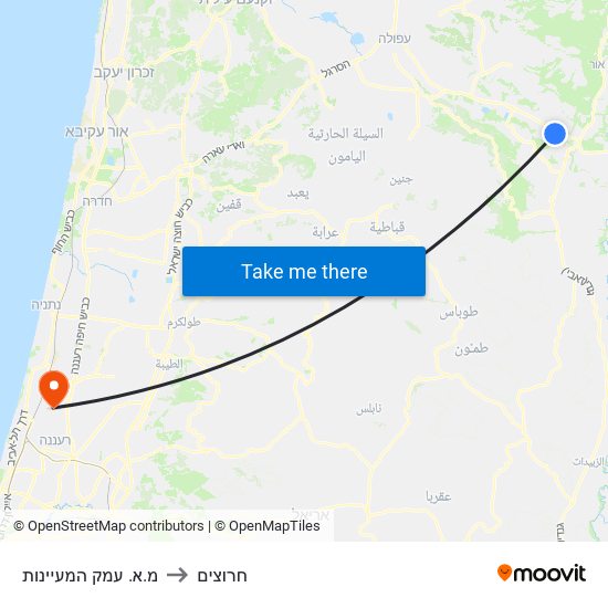 מ.א. עמק המעיינות to חרוצים map