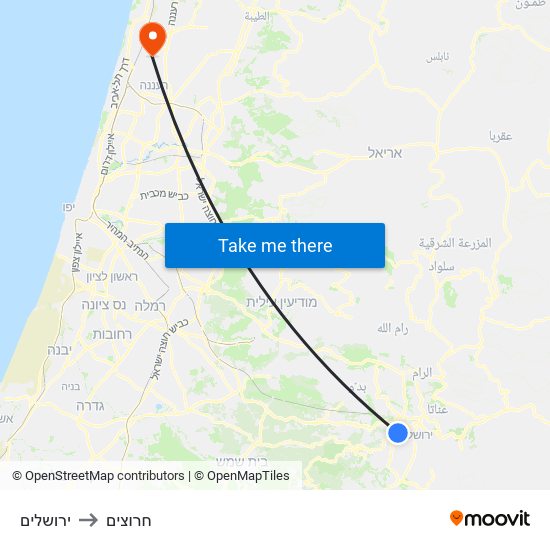 ירושלים to חרוצים map