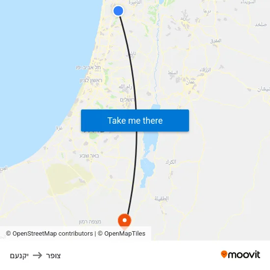 יקנעם to צופר map