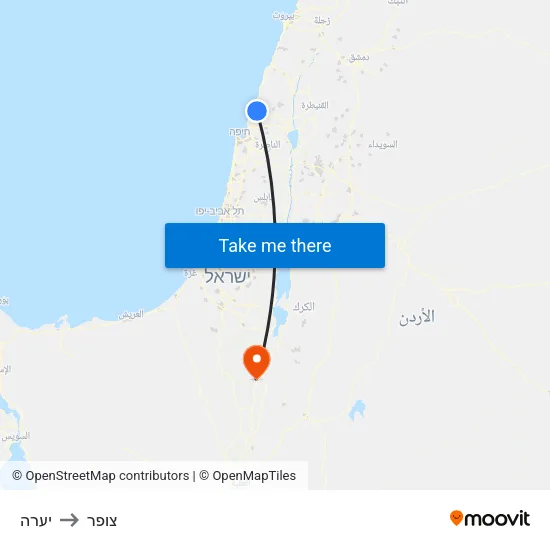 יערה to צופר map
