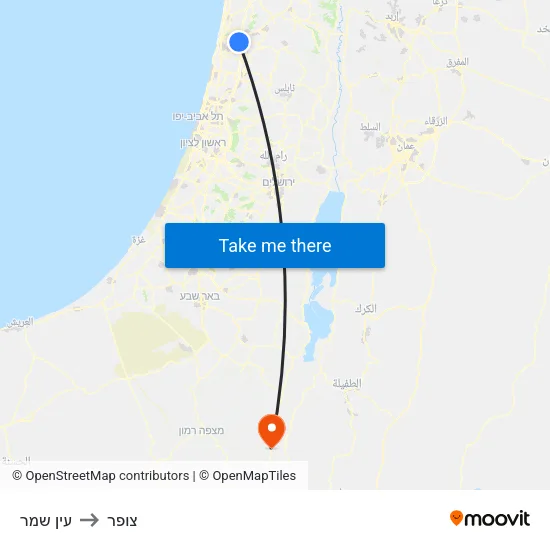 עין שמר to צופר map