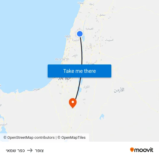 כפר שמאי to צופר map