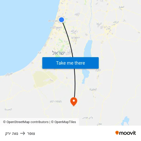 נווה ירק to צופר map