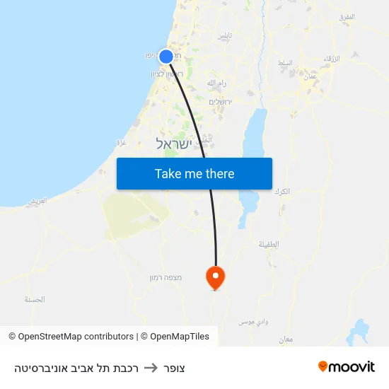 רכבת תל אביב אוניברסיטה to צופר map