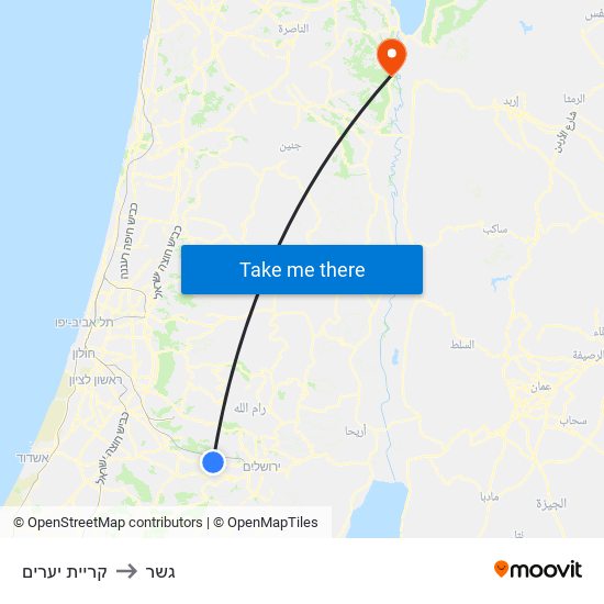 קריית יערים to גשר map