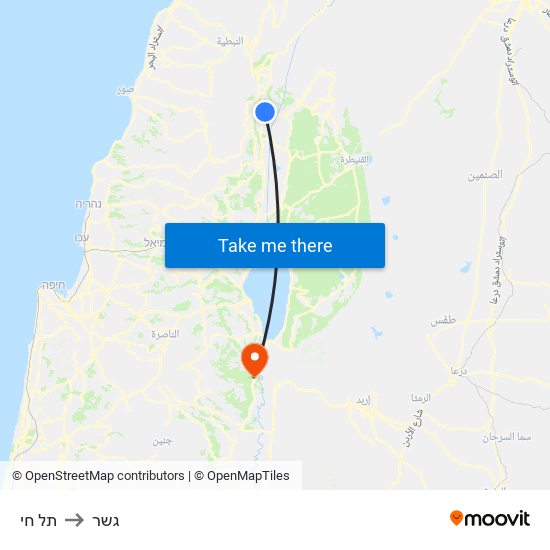 תל חי to גשר map