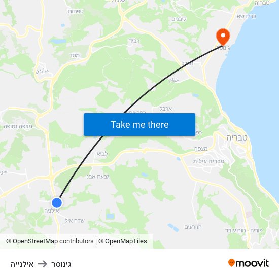 אילנייה to גינוסר map