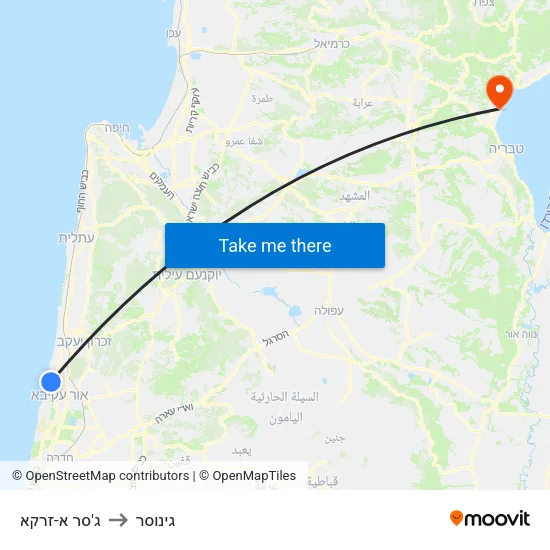 ג'סר א-זרקא to גינוסר map