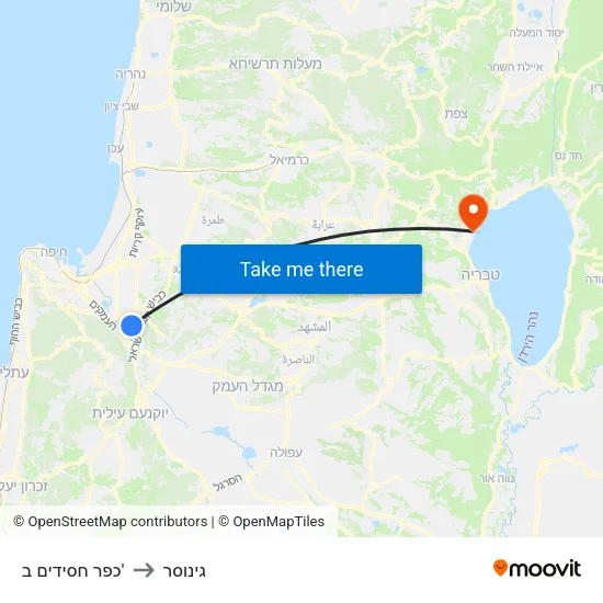 כפר חסידים ב' to גינוסר map