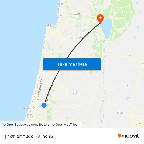 מ.א. דרום השרון to גינוסר map