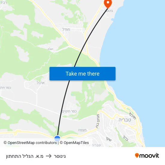 מ.א. הגליל התחתון to גינוסר map