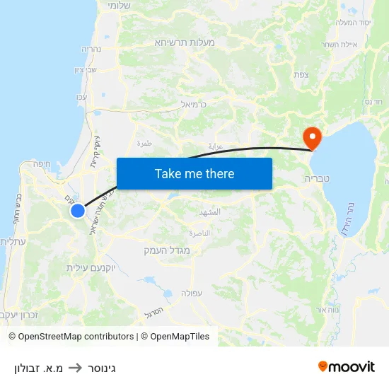 מ.א. זבולון to גינוסר map