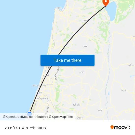 מ.א. חבל יבנה to גינוסר map