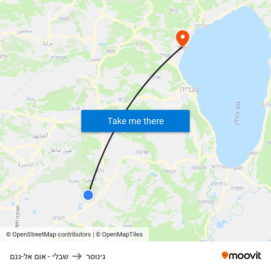 שבלי - אום אל-גנם to גינוסר map