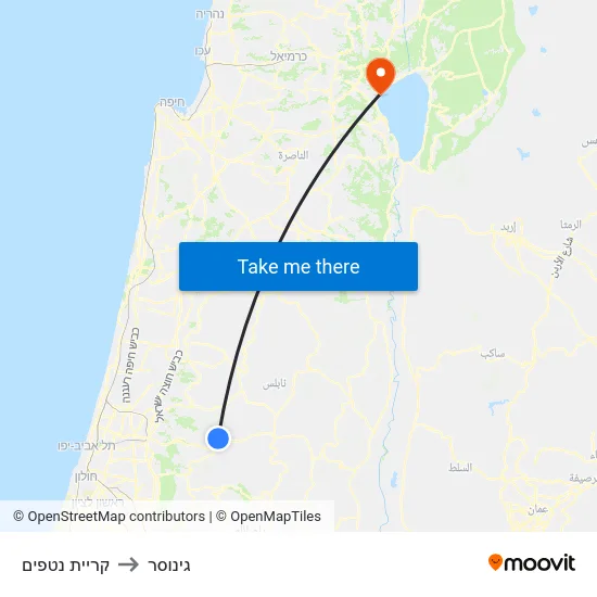 קריית נטפים to גינוסר map