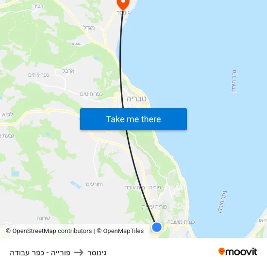 פורייה - כפר עבודה to גינוסר map