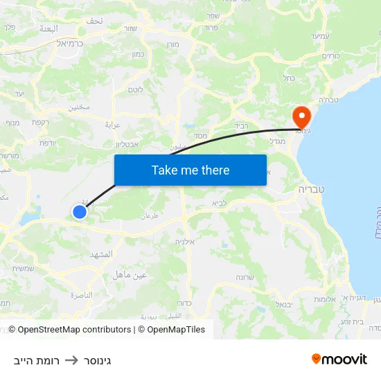 רומת הייב to גינוסר map