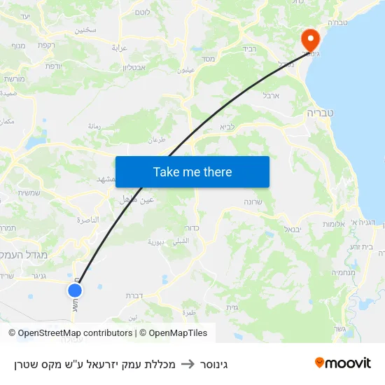 מכללת עמק יזרעאל ע''ש מקס שטרן to גינוסר map
