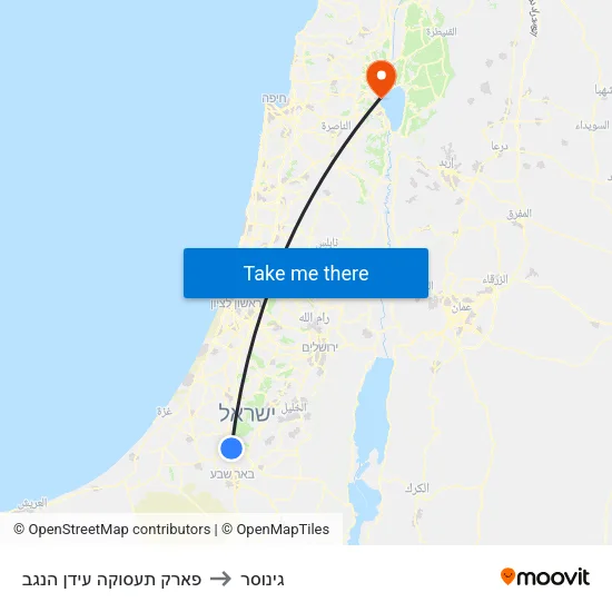 פארק תעסוקה עידן הנגב to גינוסר map