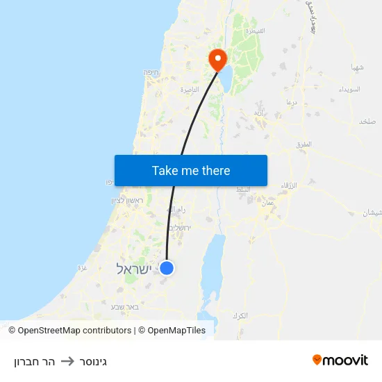 הר חברון to גינוסר map
