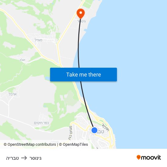 טבריה to גינוסר map