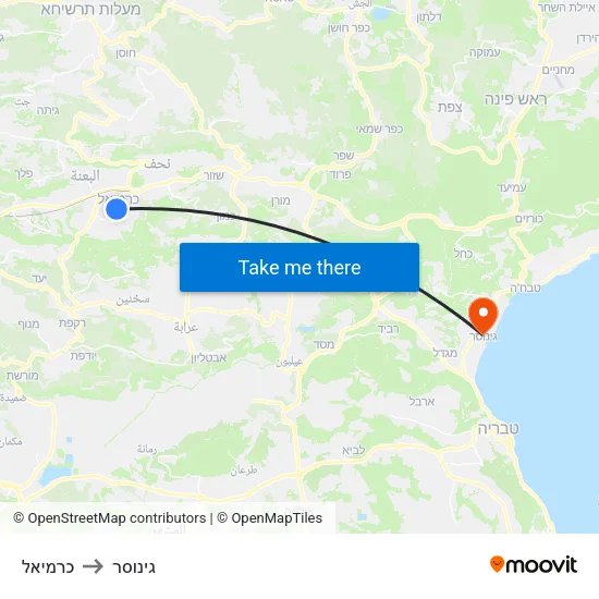 כרמיאל to גינוסר map