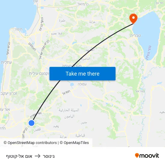 אום אל-קוטוף to גינוסר map