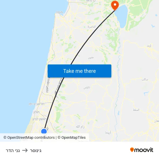 גני הדר to גינוסר map