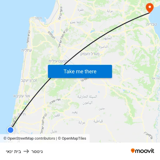 בית ינאי to גינוסר map