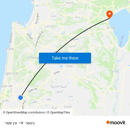 עין שמר to גינוסר map