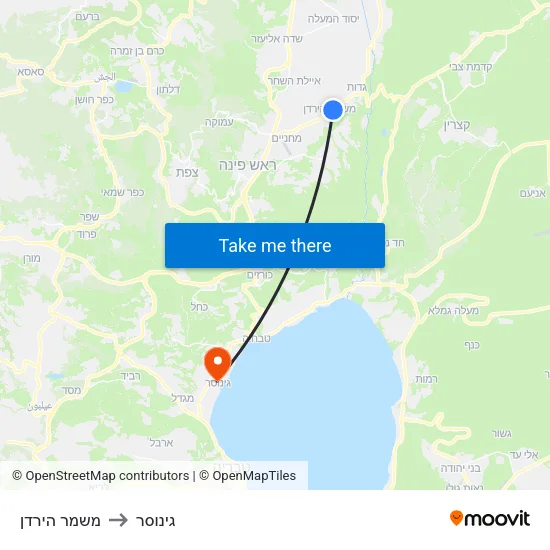 משמר הירדן to גינוסר map