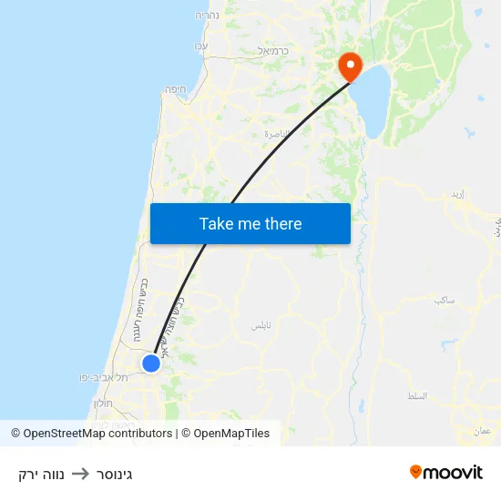 נווה ירק to גינוסר map