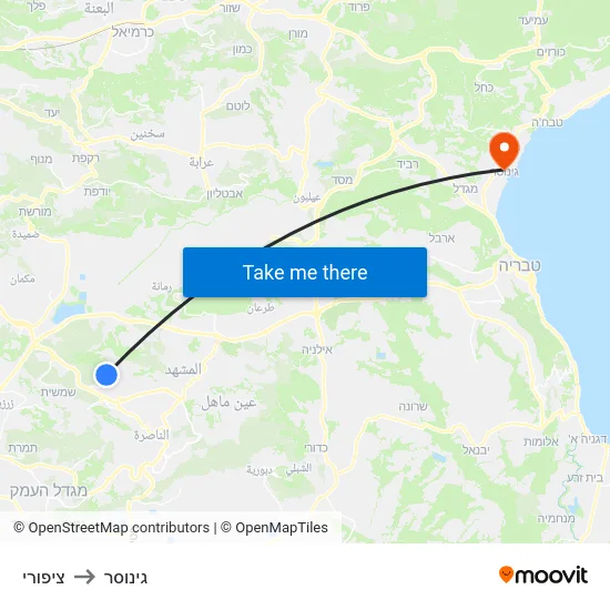 ציפורי to גינוסר map