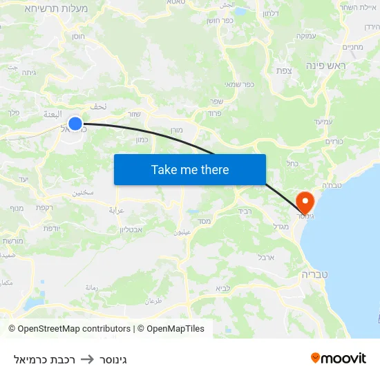 רכבת כרמיאל to גינוסר map