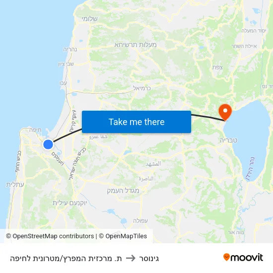 ת. מרכזית המפרץ/מטרונית לחיפה to גינוסר map