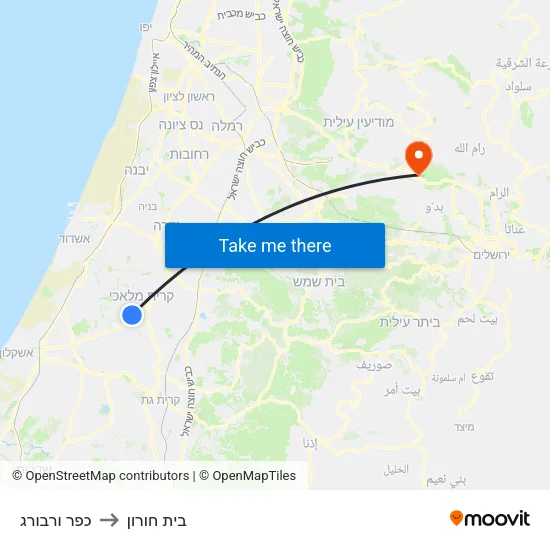כפר ורבורג to בית חורון map