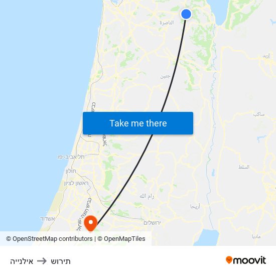 אילנייה to תירוש map
