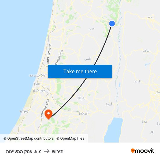 מ.א. עמק המעיינות to תירוש map