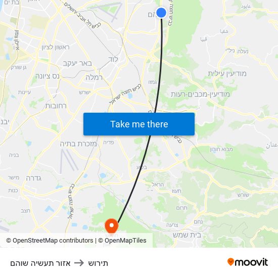 אזור תעשיה שוהם to תירוש map