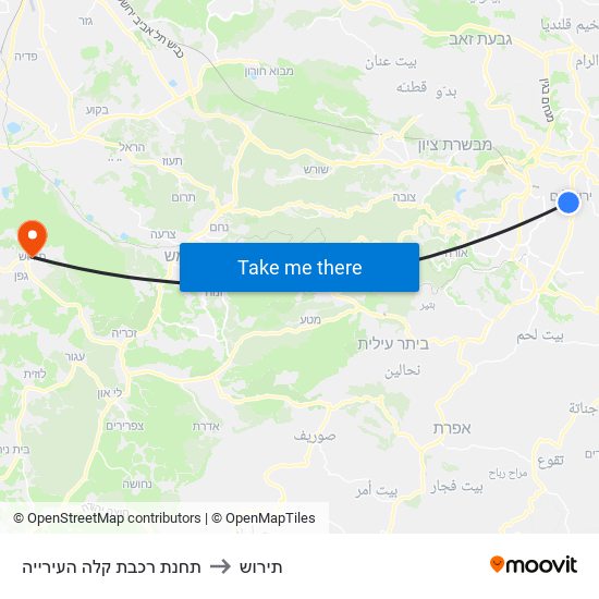 תחנת רכבת קלה העירייה to תירוש map